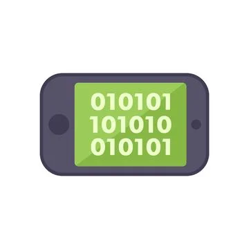 Smartphone showing binary code on green screen Illustrazione stock