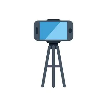 Smartphone showing blue screen displaying on tripod stand, capturing moment.. Illustrazione stock