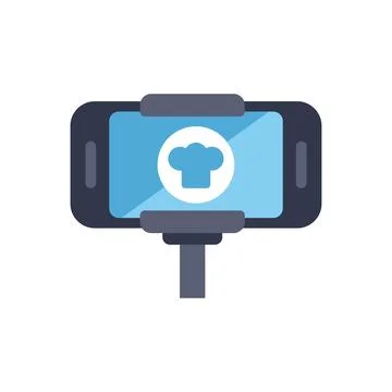 Smartphone showing chef hat icon attached to selfie stick イラスト素材