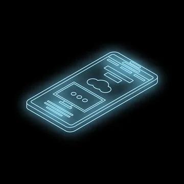Smartphone showing cloud computing storage data app in neon light style Illustrazione stock