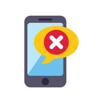 Smartphone showing error message with cross mark in speech bubble Stock Illustration