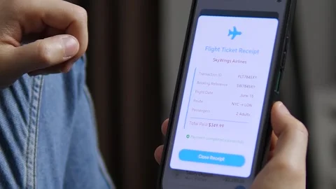Smartphone showing flight ticket receipt after successful online payment. Stock Footage 328626352