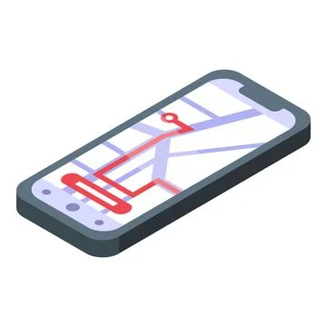 Smartphone showing gps navigation app with marked route on city map Stock Illustration