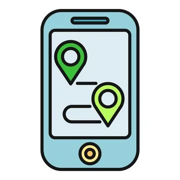 Smartphone showing gps navigation map with location pins Stock Illustration