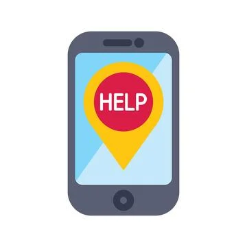 Smartphone showing help button with location pin icon Stock Illustration