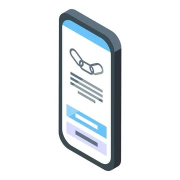 Smartphone showing hyperlink and displaying website page with isometric view 스톡 일러스트
