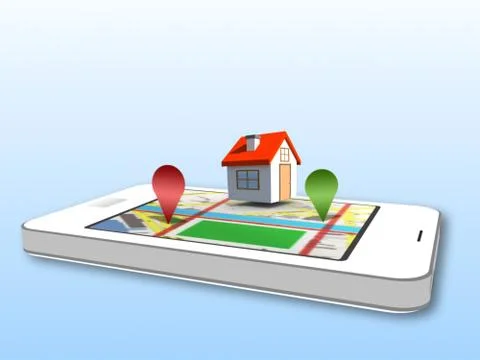 Smartphone showing map application with 3d markers Stock Illustration