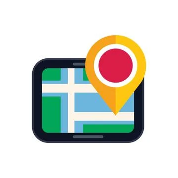 Smartphone showing map with gps location pin point icon Stock Illustration