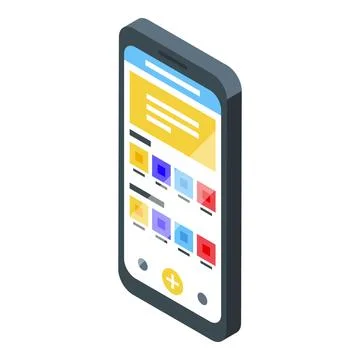 Smartphone showing mobile app with plus button for adding content Stock Illustration