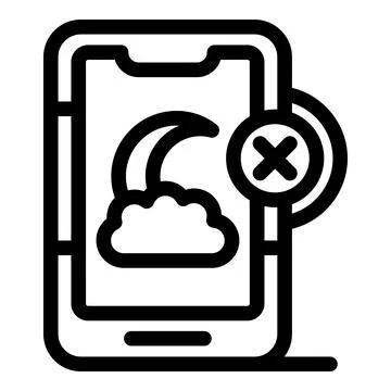 Smartphone showing moon and cloud with a cross mark, disabling night mode o.. Stock Illustration