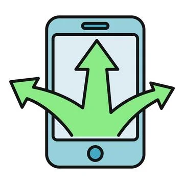 Smartphone showing multiple arrows representing navigation choices Stock Illustration