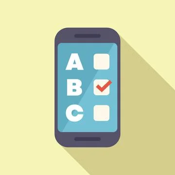 Smartphone showing multiple choice test on screen with option b selected Illustrazione stock