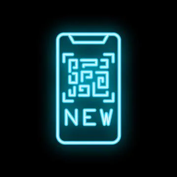 Smartphone showing new qr code neon sign on black background Illustrazione stock