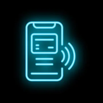 Smartphone showing nfc payment system neon sign on black background Stock Illustration