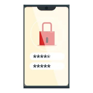 Smartphone showing password protected login screen with padlock icon Stock Illustration
