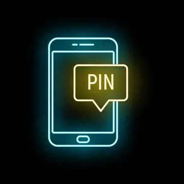 Smartphone showing pin code notification in neon style Illustrazione stock