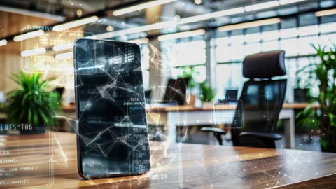 Smartphone showing programming code in modern office Stock Footage 311212789