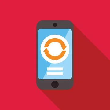 Smartphone showing rotating circular arrows on red background Illustrazione stock