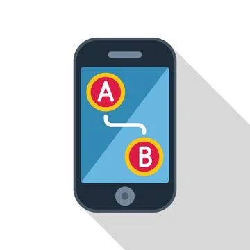 Smartphone showing route from point a to point b navigation app Stock Illustration