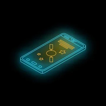 Smartphone showing satellite navigation app with neon light effect Illustrazione stock
