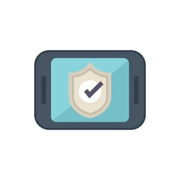 Smartphone showing security shield with check mark icon Illustrazione stock
