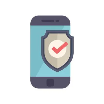 Smartphone showing security shield with check mark icon 库存插图