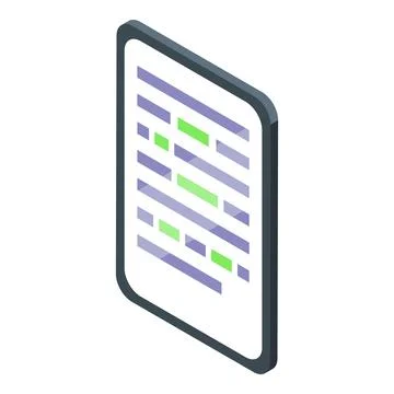 Smartphone showing source code with highlighted syntax in isometric view Illustrazione stock