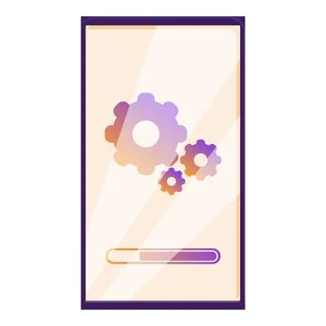 Smartphone showing system update installing with progress bar and gears Stock Illustration