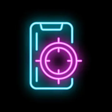 Smartphone showing targeting concept with neon light effect Stock Illustration