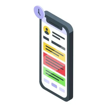 Smartphone showing urgent tasks with clock icon isometric view Stock Illustration