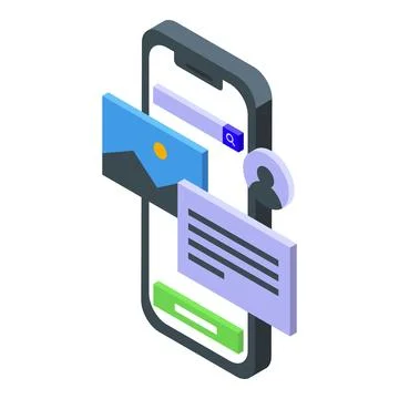 Smartphone showing user interface with search bar, image, text and profile icon Stock Illustration