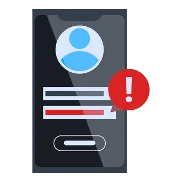 Smartphone showing user profile with error notification popup alerting user 스톡 일러스트