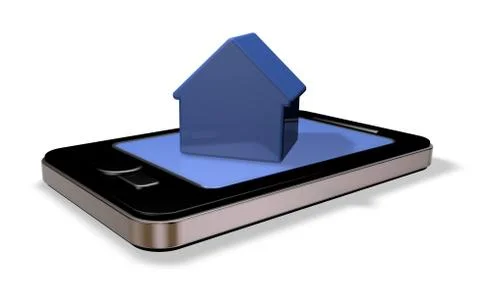 Smartphone with simple house model on display - 3d illustration Stock Illustration