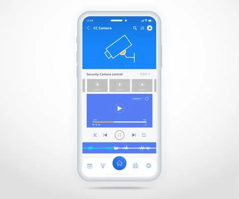Smartphone smart home cctv control app UX UI, IOT Internet of things technology Stock Illustration