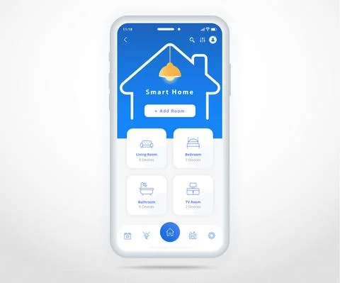 Smartphone smart home controlled app UX UI, IOT Internet of things technology Illustrazione stock