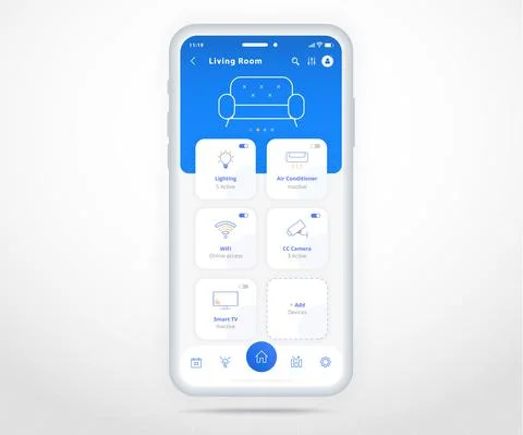 Smartphone smart home controlled app UX UI, IOT Internet of things technology Stock Illustration