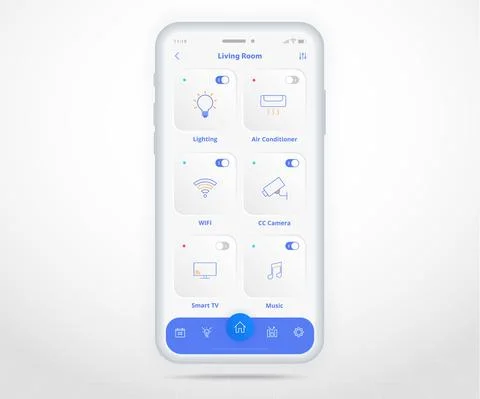 Smartphone smart home controlled app UX UI, IOT Internet of things technology Stock Illustration