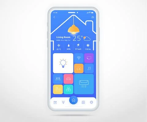 Smartphone smart home controlled app UX UI, IOT Internet of things technology Stock Illustration