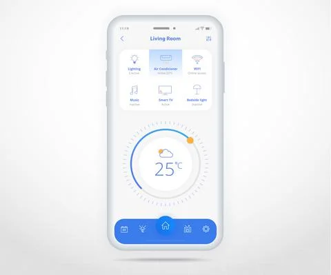 Smartphone smart home controlled app UX UI, IOT Internet of things technology Stock Illustration