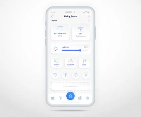 Smartphone smart home controlled app UX UI, IOT Internet of things technology Illustrazione stock
