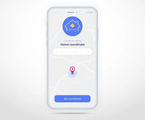 Smartphone smart home map gps search control app UX UI, IOT Internet of things Stock Illustration
