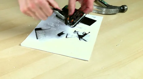 Smartphone smashed with hammer Part 3 Stock Footage 34643657