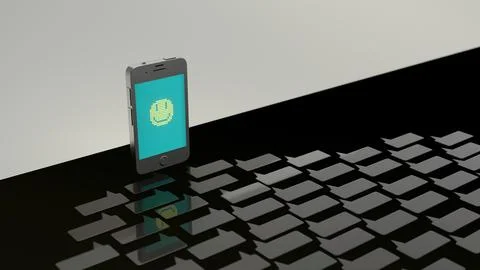 Smartphone with smiley face and message network concept Foto stock