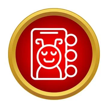 Smartphone with smiling bug digital assistant chatbot icon Stock Illustration