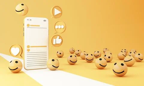 Smartphone with smiling face Emojis icon bubble ball shape and frame message  Stock Illustration