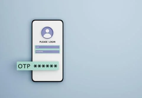 Smartphone with sms alert when login online service 3D render illustration Illustrazione stock