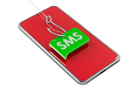 Smartphone with SMS phishing hook. Mobile phishing or smishing, concept. 3d.. Stock Illustration