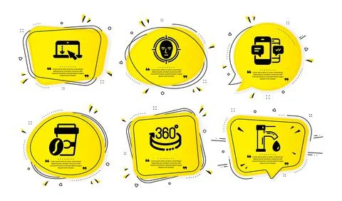 Smartphone sms, Scroll down and Face detect icons set. Takeaway coffee, 360 イラスト素材