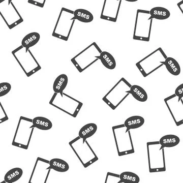 Smartphone with sms seamless pattern background. Flat vector illustration. Mo Stock Illustration