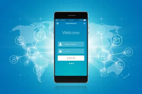 Smartphone Social Network 스톡 일러스트